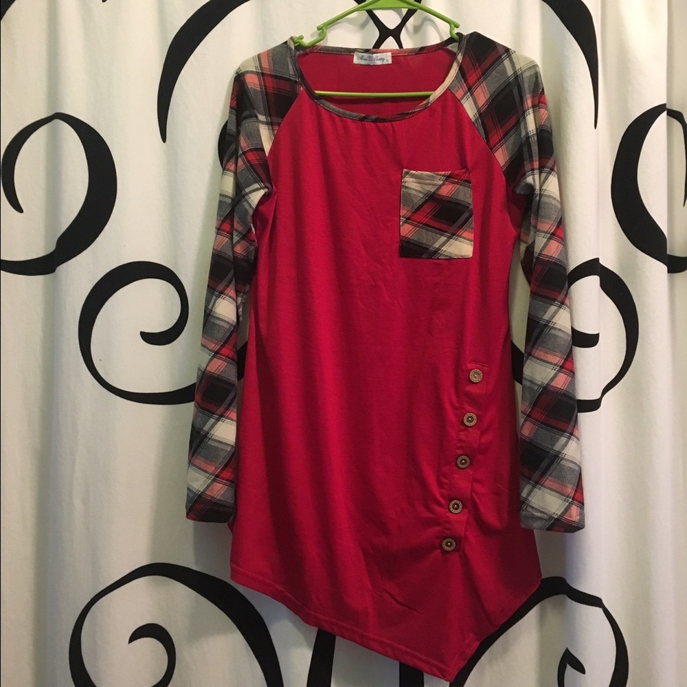 SOLD red with plaid tunic nwot