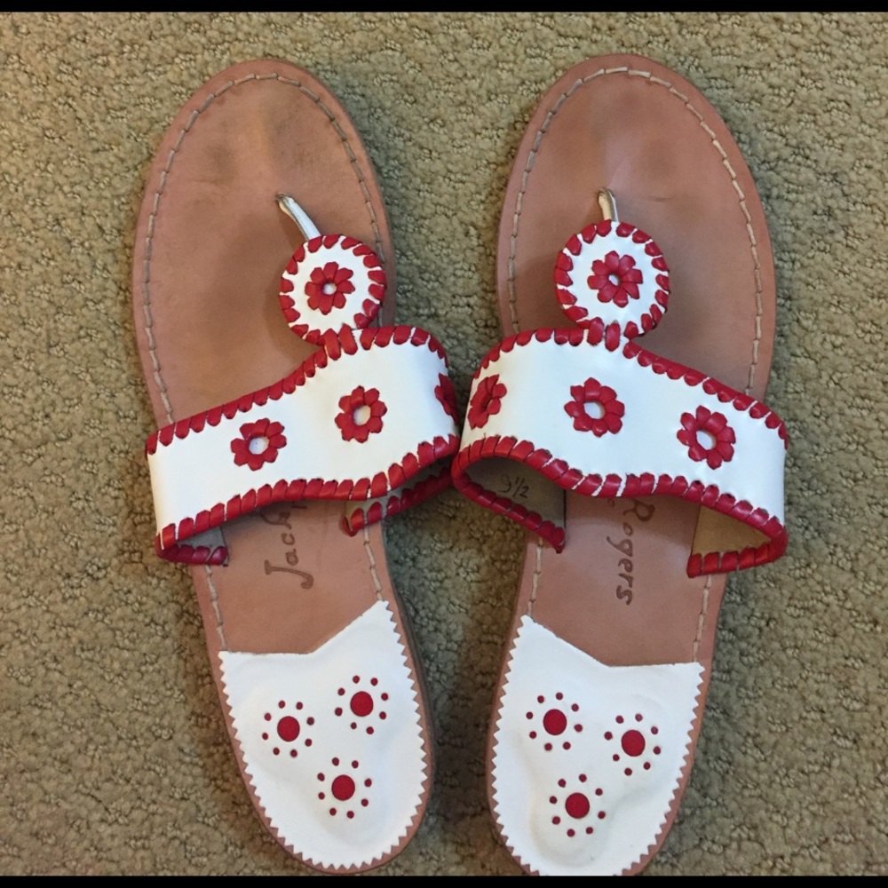 Custom red and white Jack Rogers