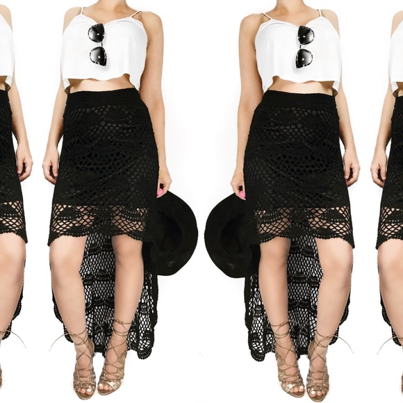Anthropologie Dresses & Skirts - Anthropologie umgee black crochet high low skirt
