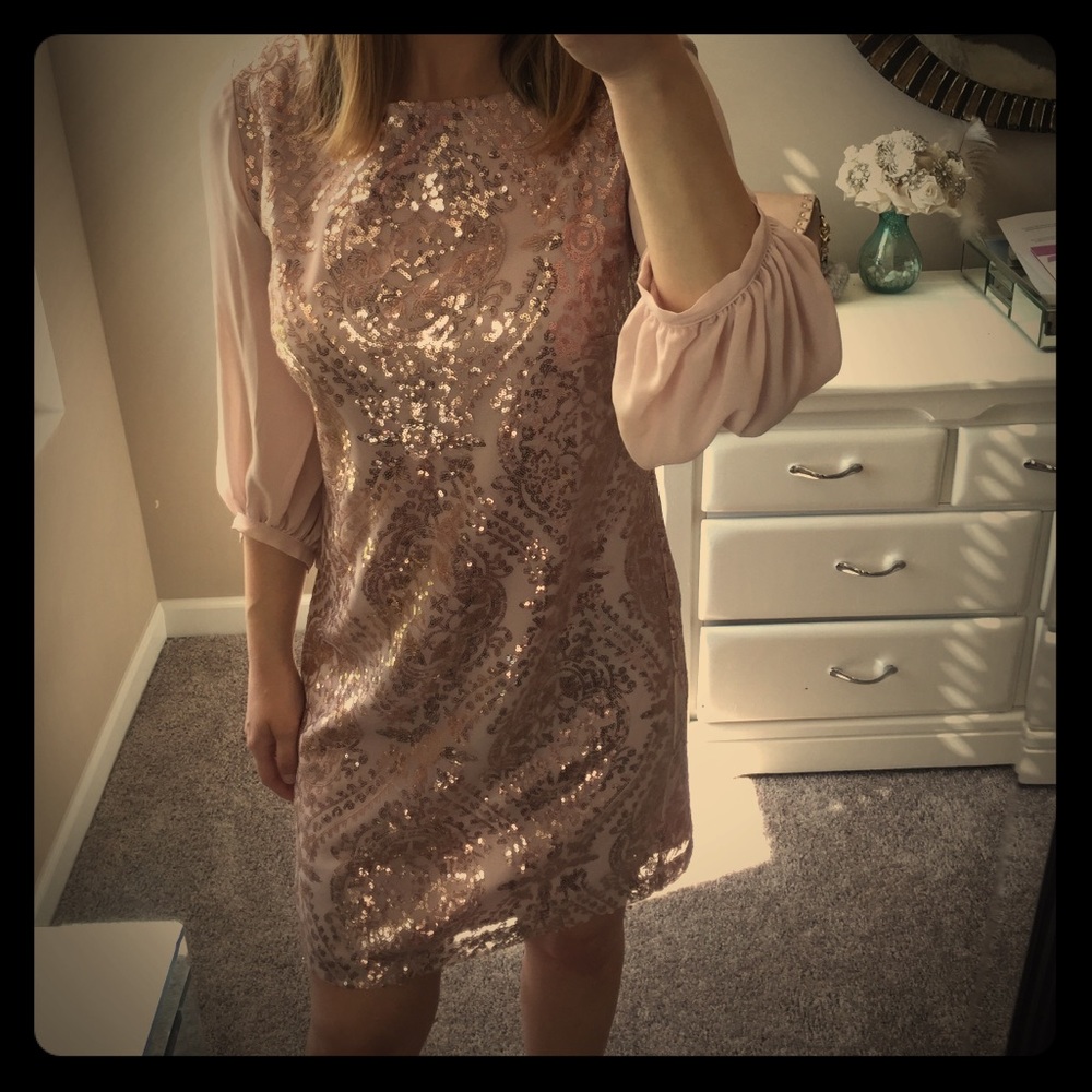 Blush Sequin Long Sleeve Dress