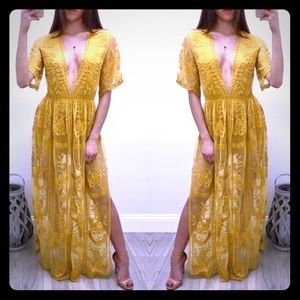 Mustard Lace Maxi Romper