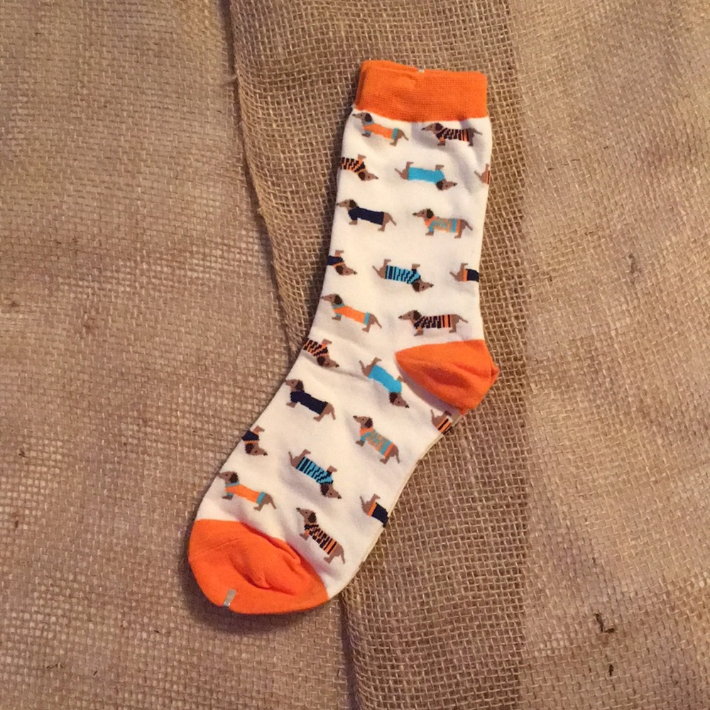 Dog Pup Print Socks Wiener Dog Dachshund - Orange