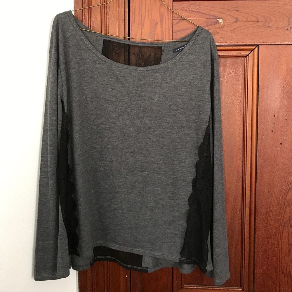 Gray and black laced long sleeved shirt