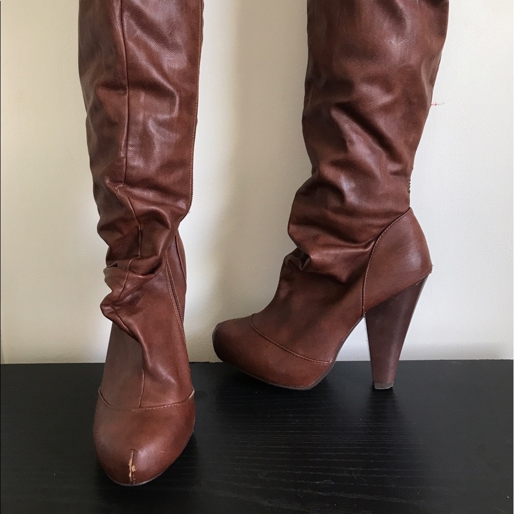 Brown Slouch Heel Boot - Picture 2 of 7