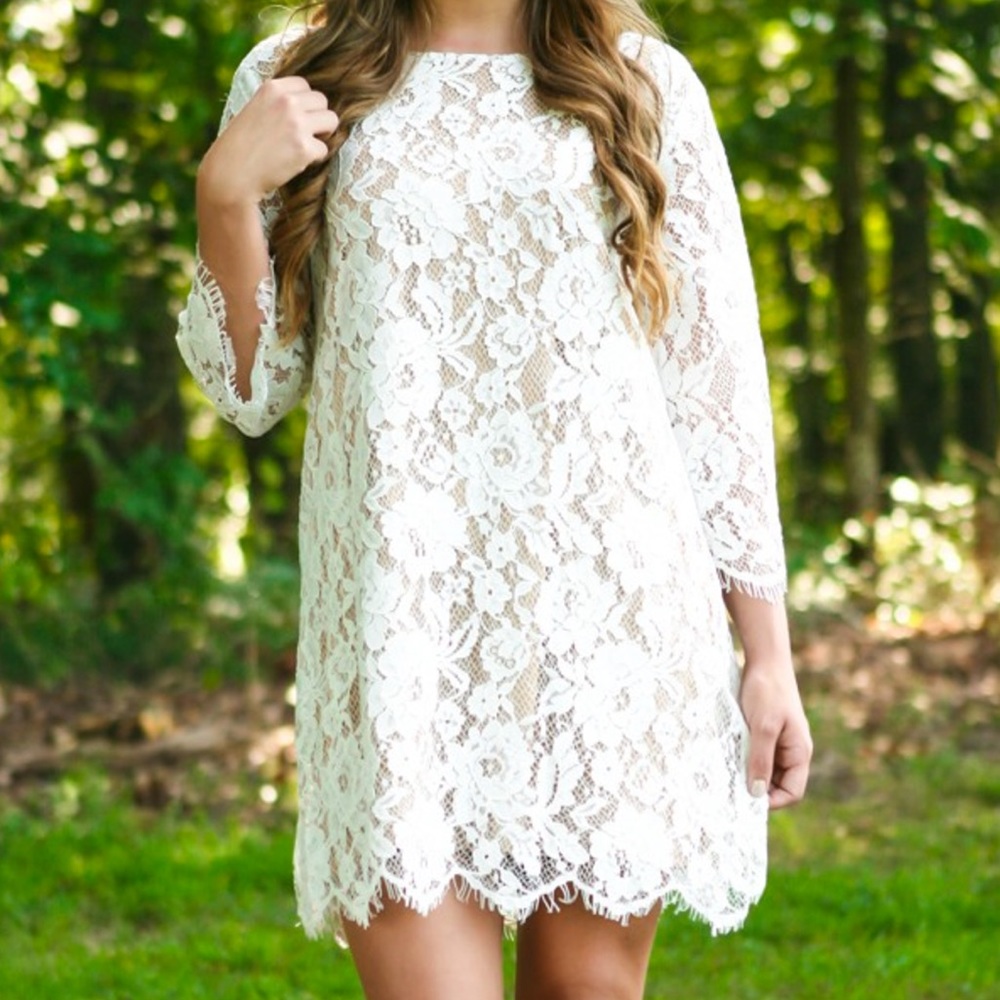 White lace 3/4 sleeve dress