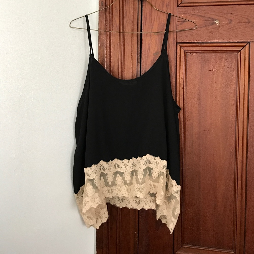 Black tank top with tan laced bottom