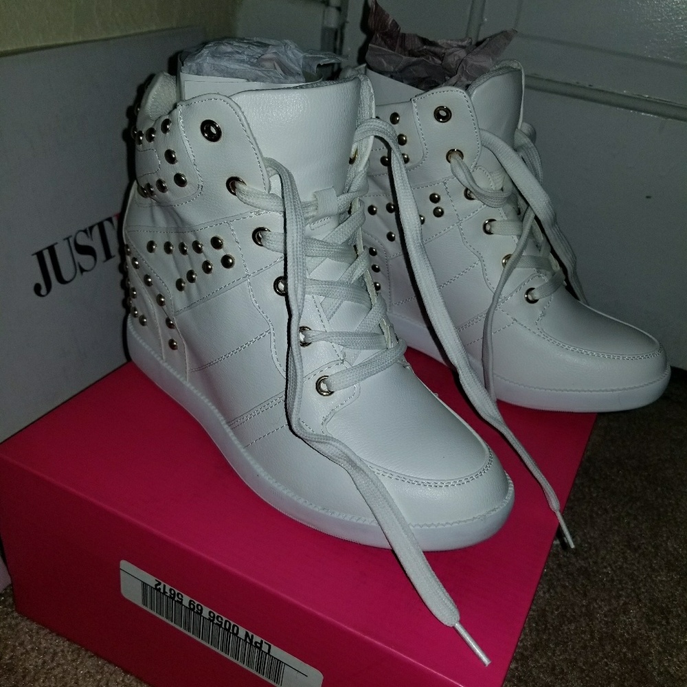 Studded faux leather wedge sneakers