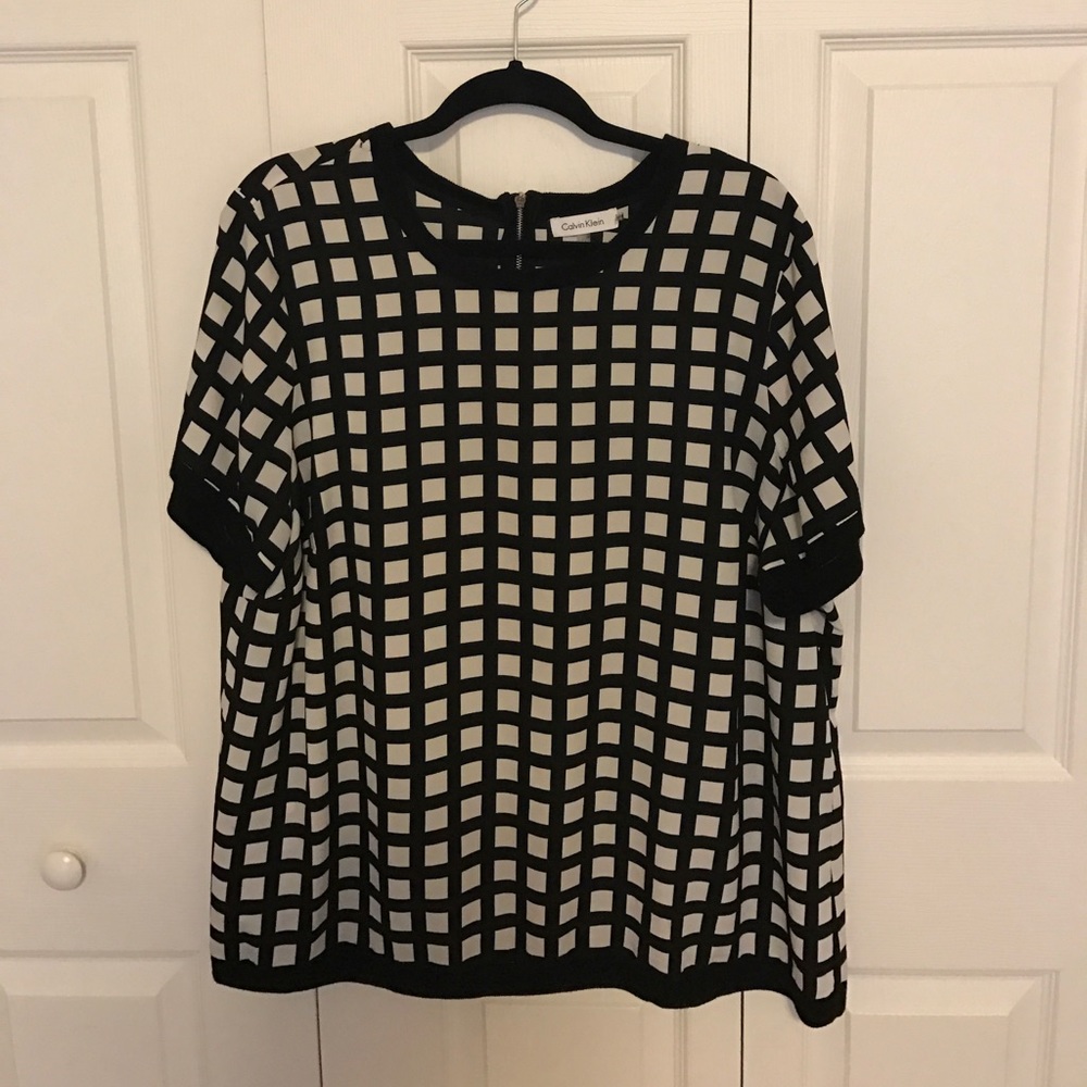 Calvin Klein black and white checkered blouse
