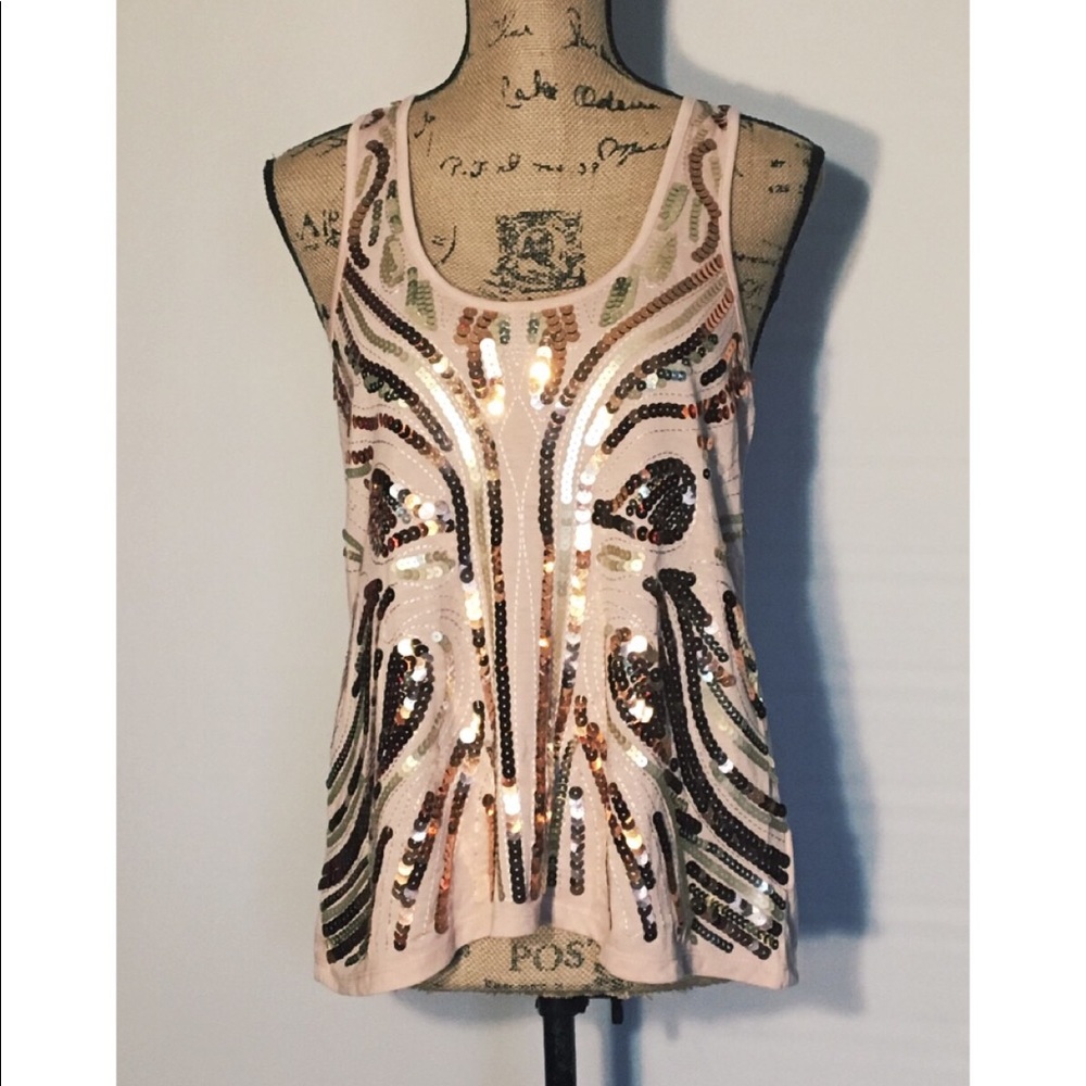 Almost Famous pale pink sequined tank top size L