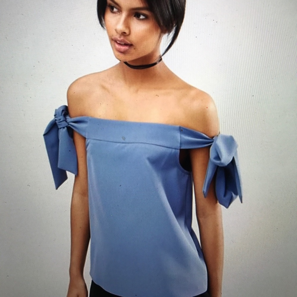 Blue ASOS Tie Off Shoulder Top