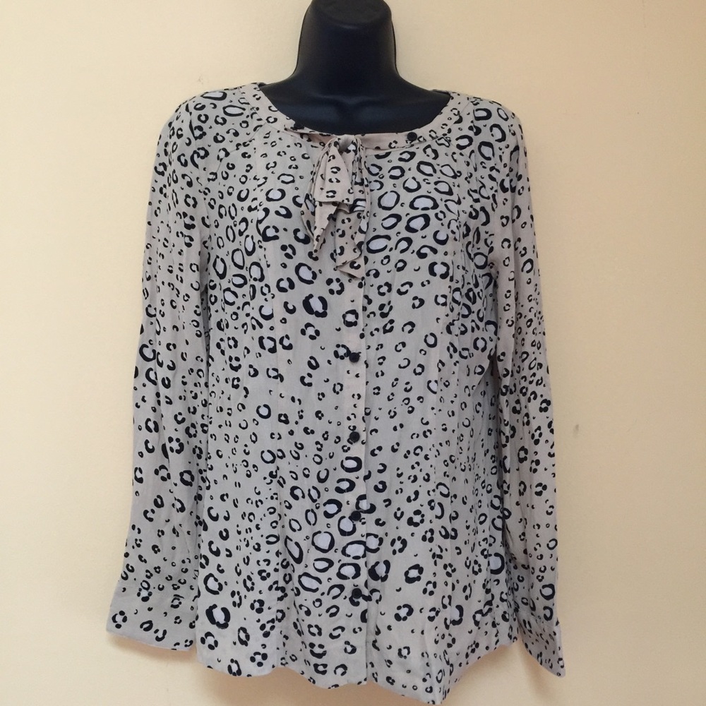 COOPERATIVE Leopard Print Bow Button Down Blouse