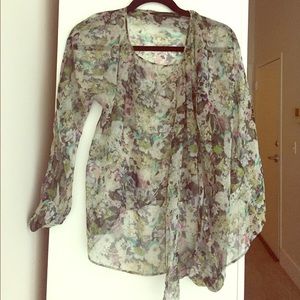 Zara Woman gently worn sheer floral print blouse