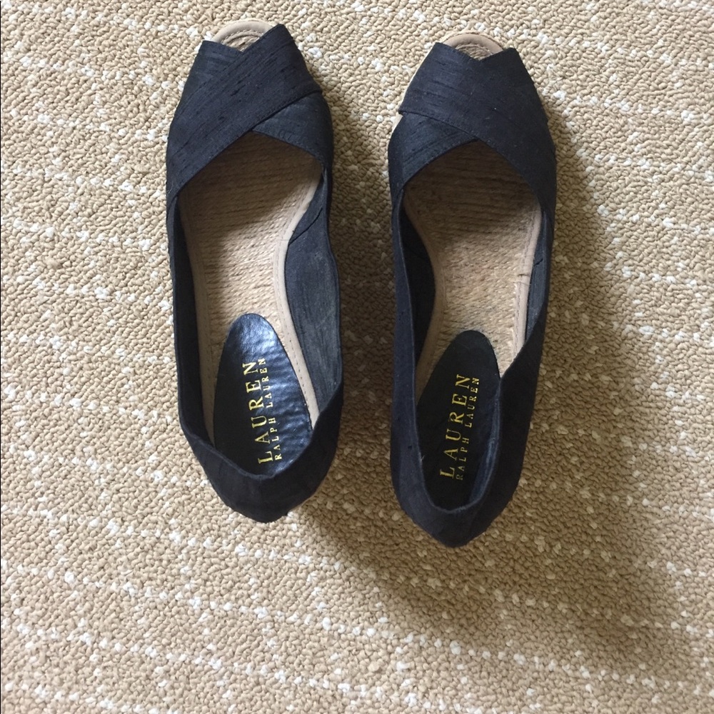 Ralph Lauren Black and Tan wedge sandals