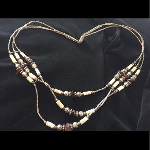 Silver necklace with cream and maroon