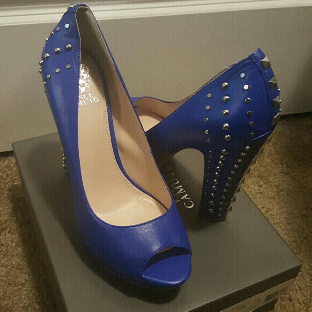 Blue Platform Studded Heels