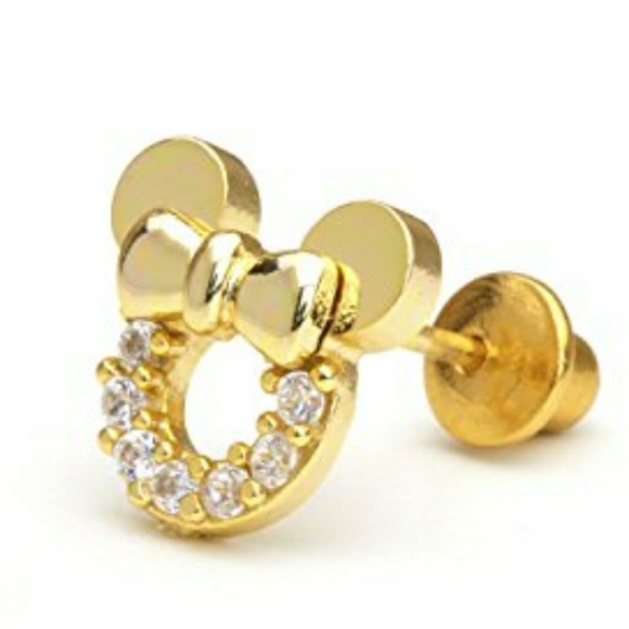 14k gold plated CZ Mouse Bow Earrings - Picture 5 of 9