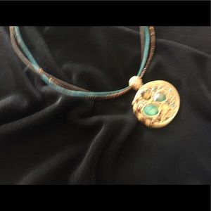 Turquoise and gold rope necklace