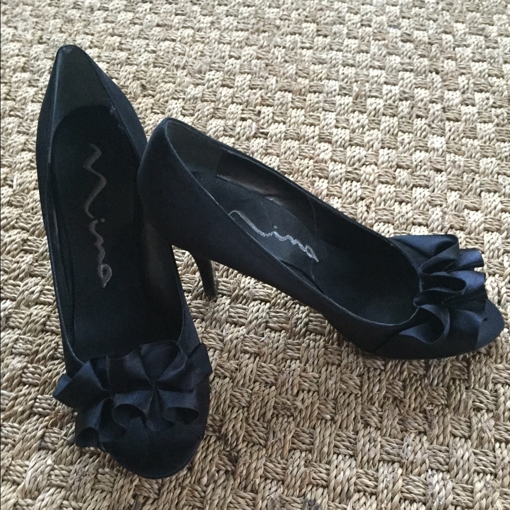Black Ruffle Peep Toe Heels