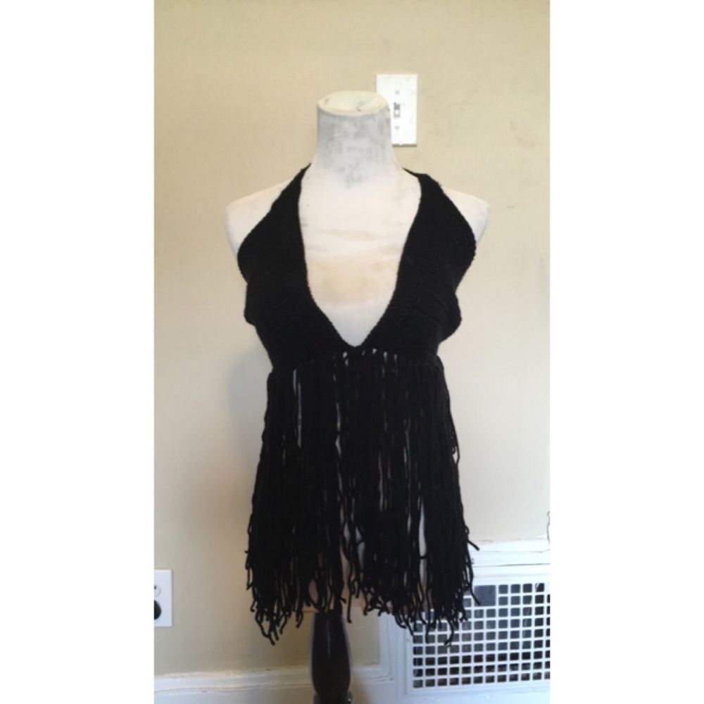 Black handmade tassel crotchet top