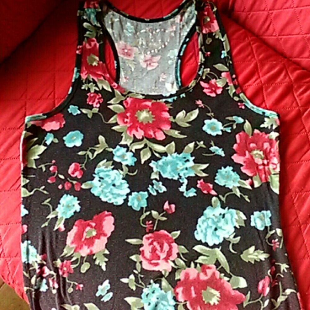 Rue 21 racer back black floral tank top