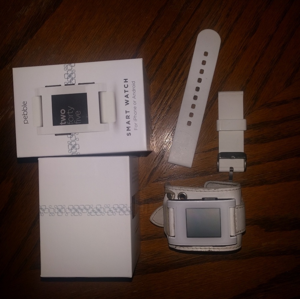 24 hour sale! Pebble smart watch with leather cuff