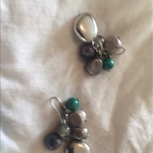 Silver grey and green earrings