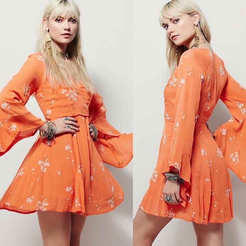 Free people bell sleeve embroderied dress