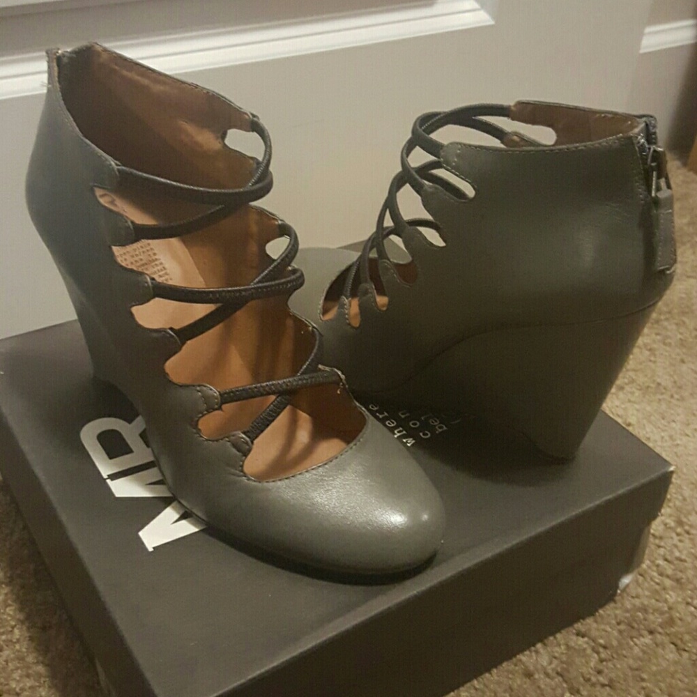 Gray Leather Wedge Heels