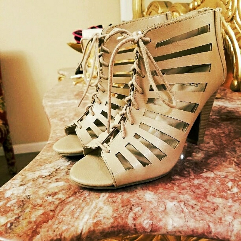 Nude gladiator style lace up sandal