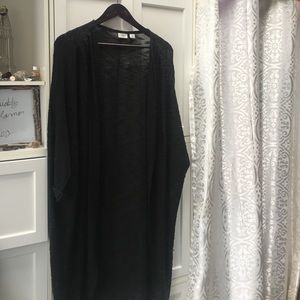 Draped long open front cardigan