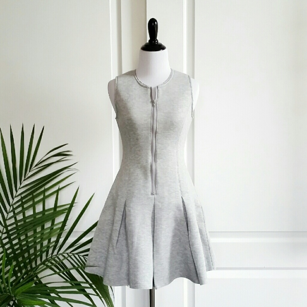 Scuba Zip Up Fit And Flare Dress - Heather Gray - Picture 1 of 6