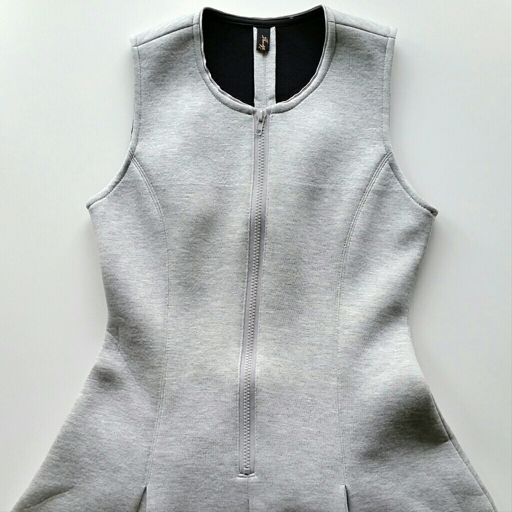 Scuba Zip Up Fit And Flare Dress - Heather Gray - Picture 2 of 6