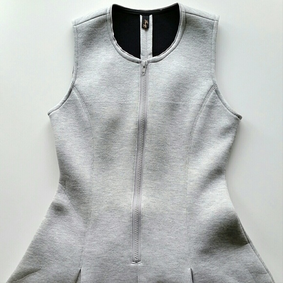 Scuba Zip Up Fit And Flare Dress - Heather Gray - Picture 2 of 6