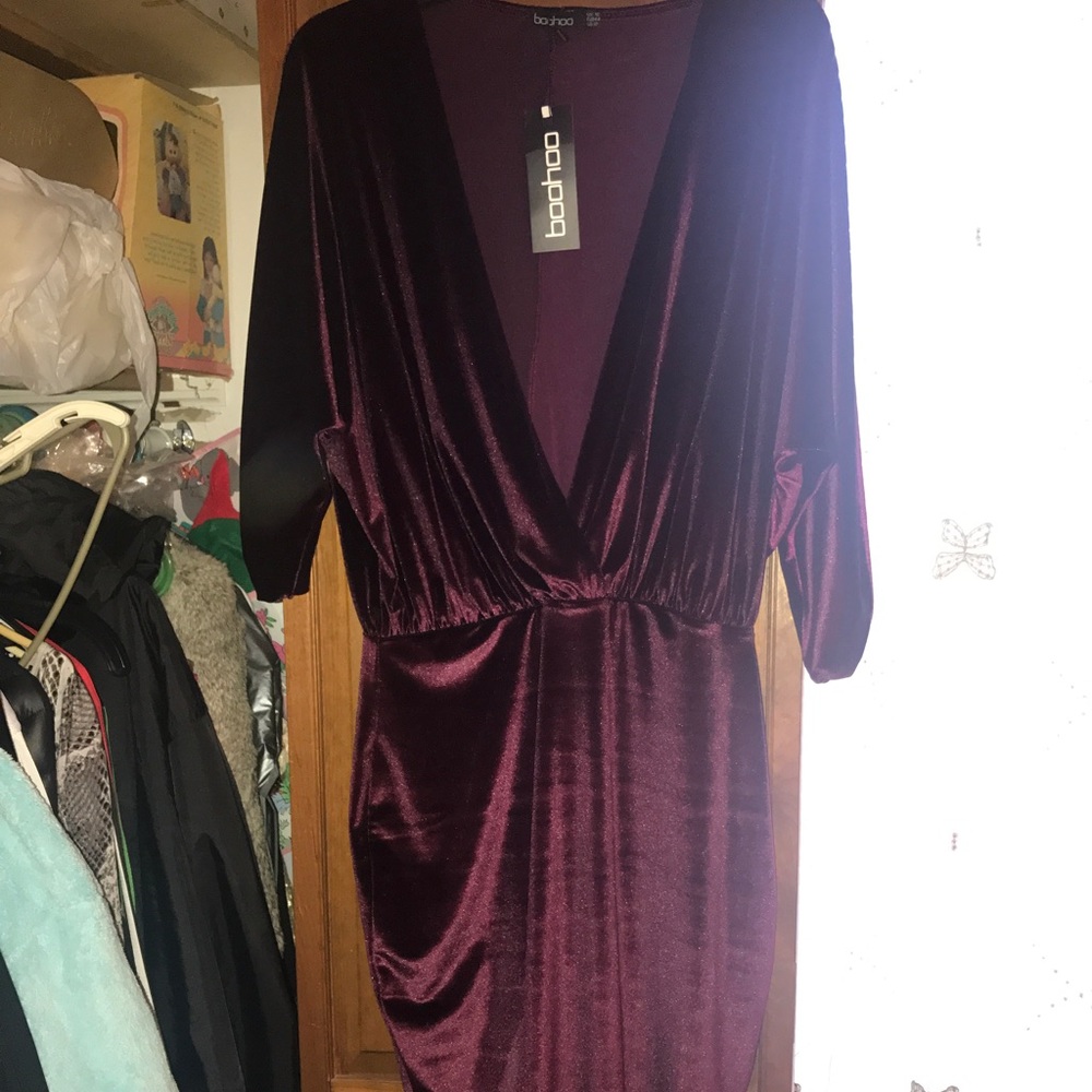 Brand new maroon velvet long sleeve dress