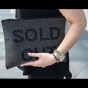 💝 ZARA Black Faux Leather Studded Clutch Bag