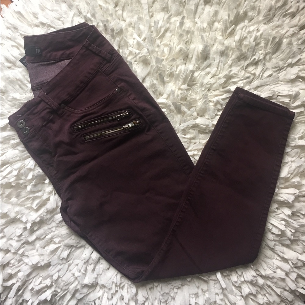 Burgundy Skinny Jeans w/ Zipper Detail