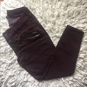 Burgundy Skinny Jeans w/ Zipper Detail
