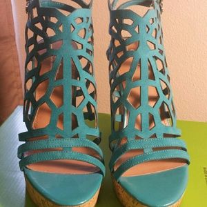 Charles David cork bottom Lazer cut out wedges