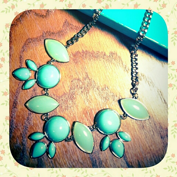 Teal Cabochon Statement Necklace & Earrings Set Gold Tone Chain Jewelry Vintage - Picture 14 of 15