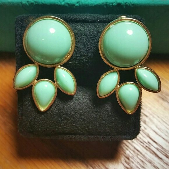 Teal Cabochon Statement Necklace & Earrings Set Gold Tone Chain Jewelry Vintage - Picture 9 of 15