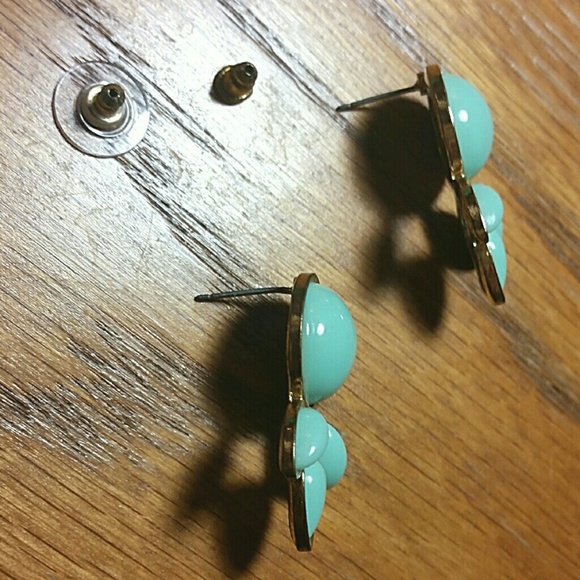 Teal Cabochon Statement Necklace & Earrings Set Gold Tone Chain Jewelry Vintage - Picture 10 of 15