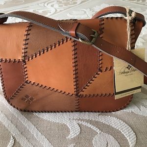 Patricia Nash Positano Sq Patchwork Tan Saddlebag
