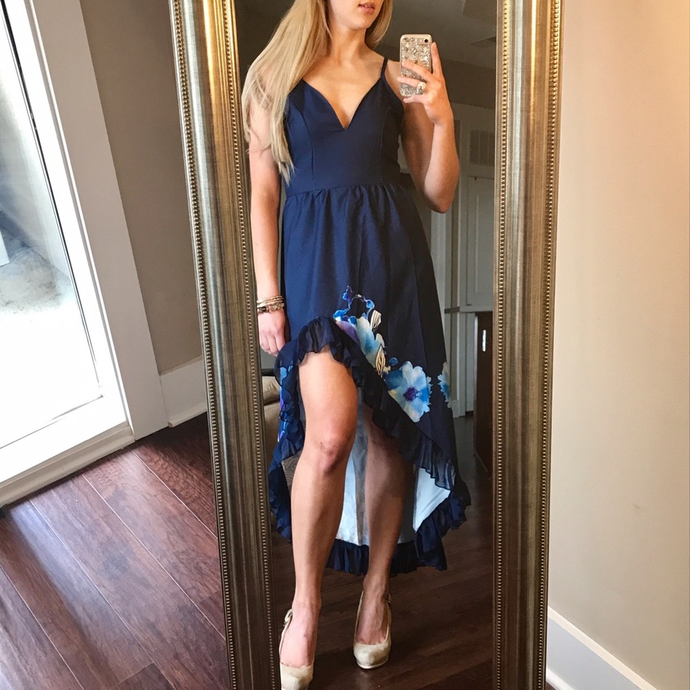 Never worn high low floral print ruffle dress