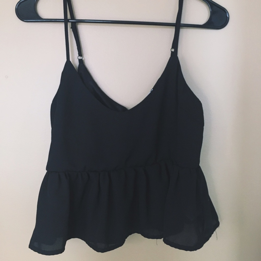 Adorable Black Peplum Crop Top- TOBI