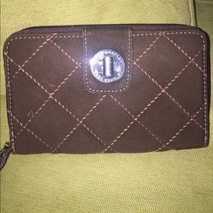 Brown Vera Bradley turnlock clutch