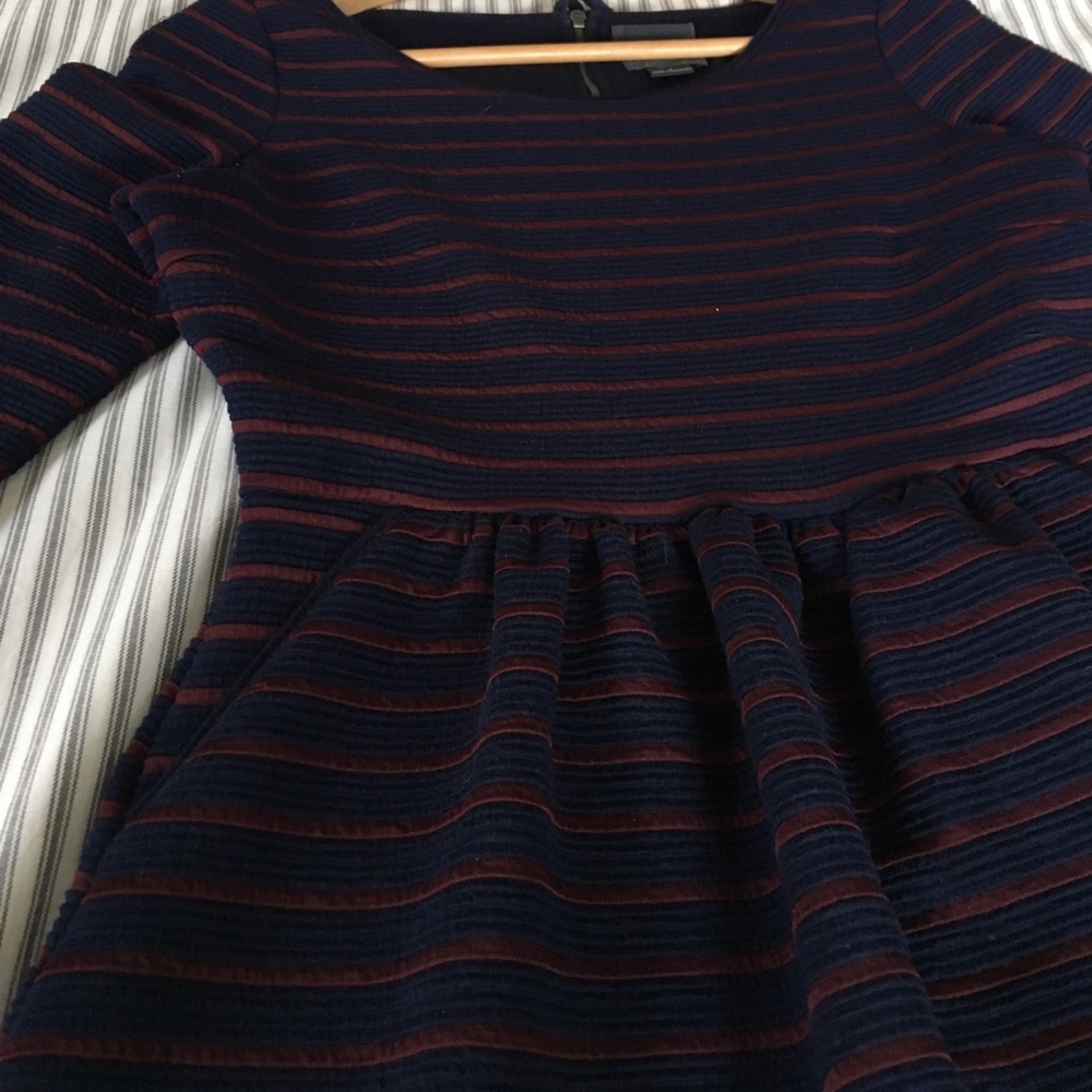 Anthropologie Navy and Red Striped Skater Dress