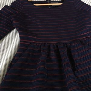 Anthropologie Navy and Red Striped Skater Dress