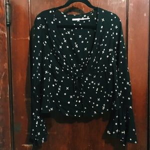 Kimchi Blue UO black low cut ruffle sleeve top