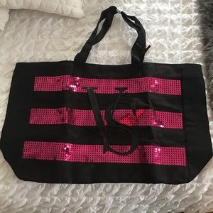 Victoria's Secret Black w/ pink Sequin Tote