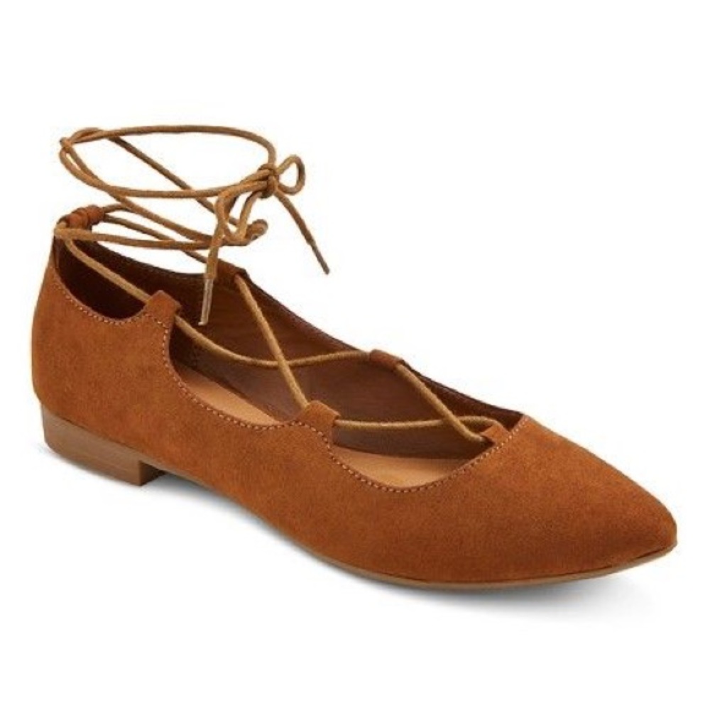 LAST DAY TO BUY.  Pointed toe lace up ballet flats